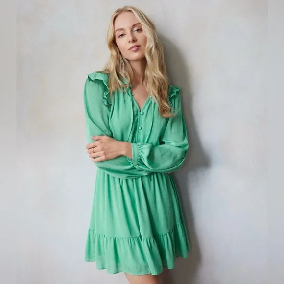 NWT LC Lauren Conrad Ruffle Neck Button Front Dress Size Large - Picture 1 of 7